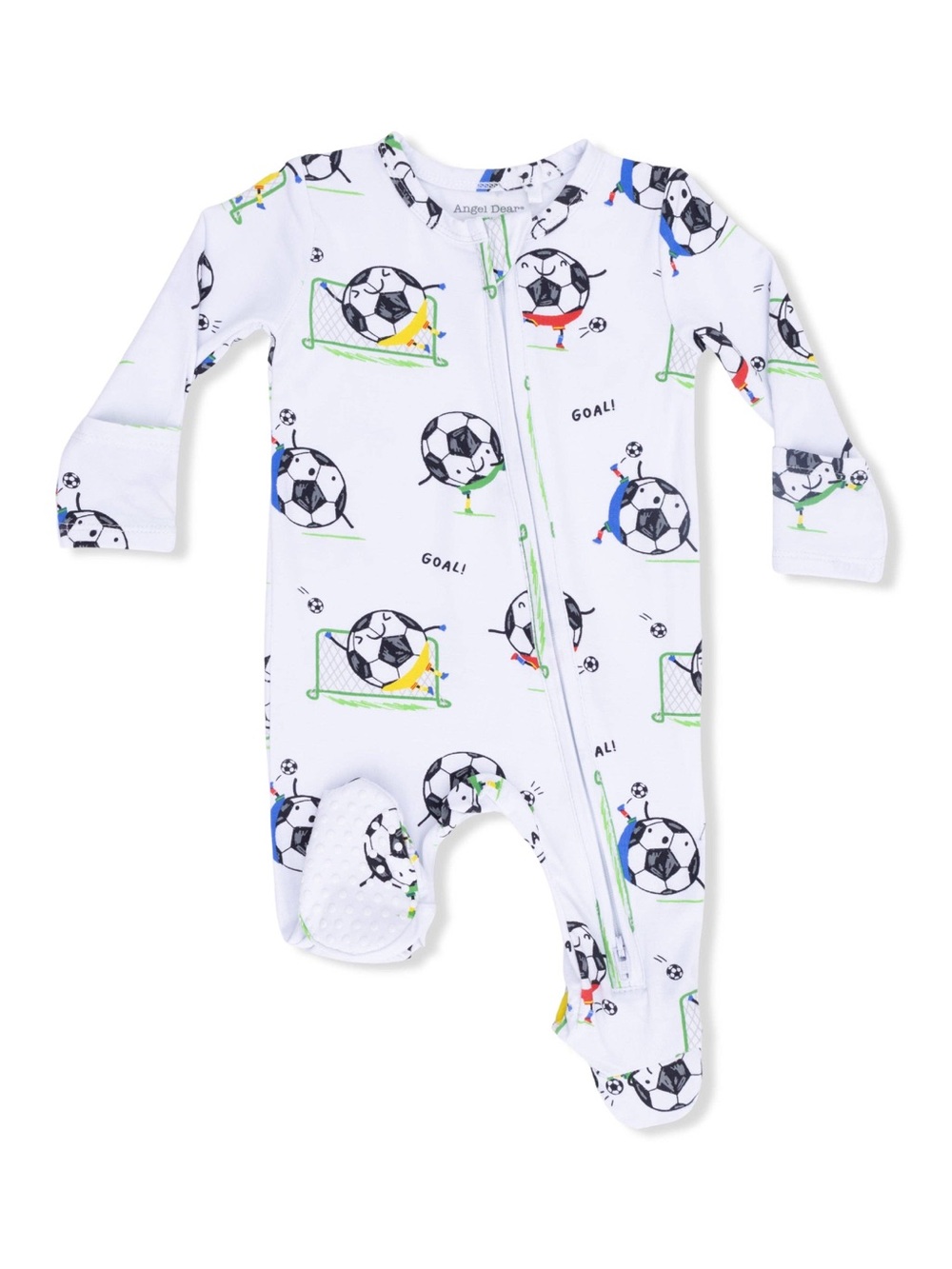 Angel Dear White Soccer Print Footie 0-3 3-6 6-9 months